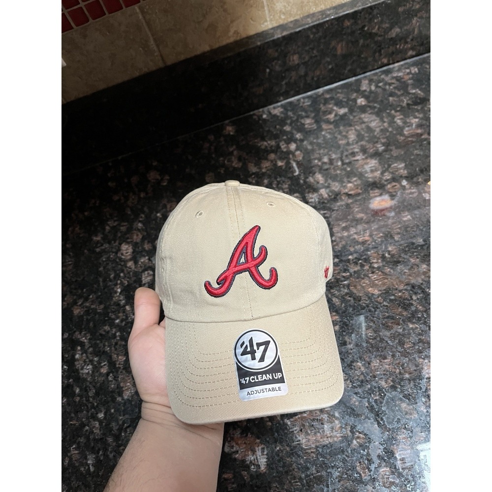 Atlanta Braves '47 Brand Hat Cap Clean Up Beige Adjustable Dad Hat Baseball OSFA